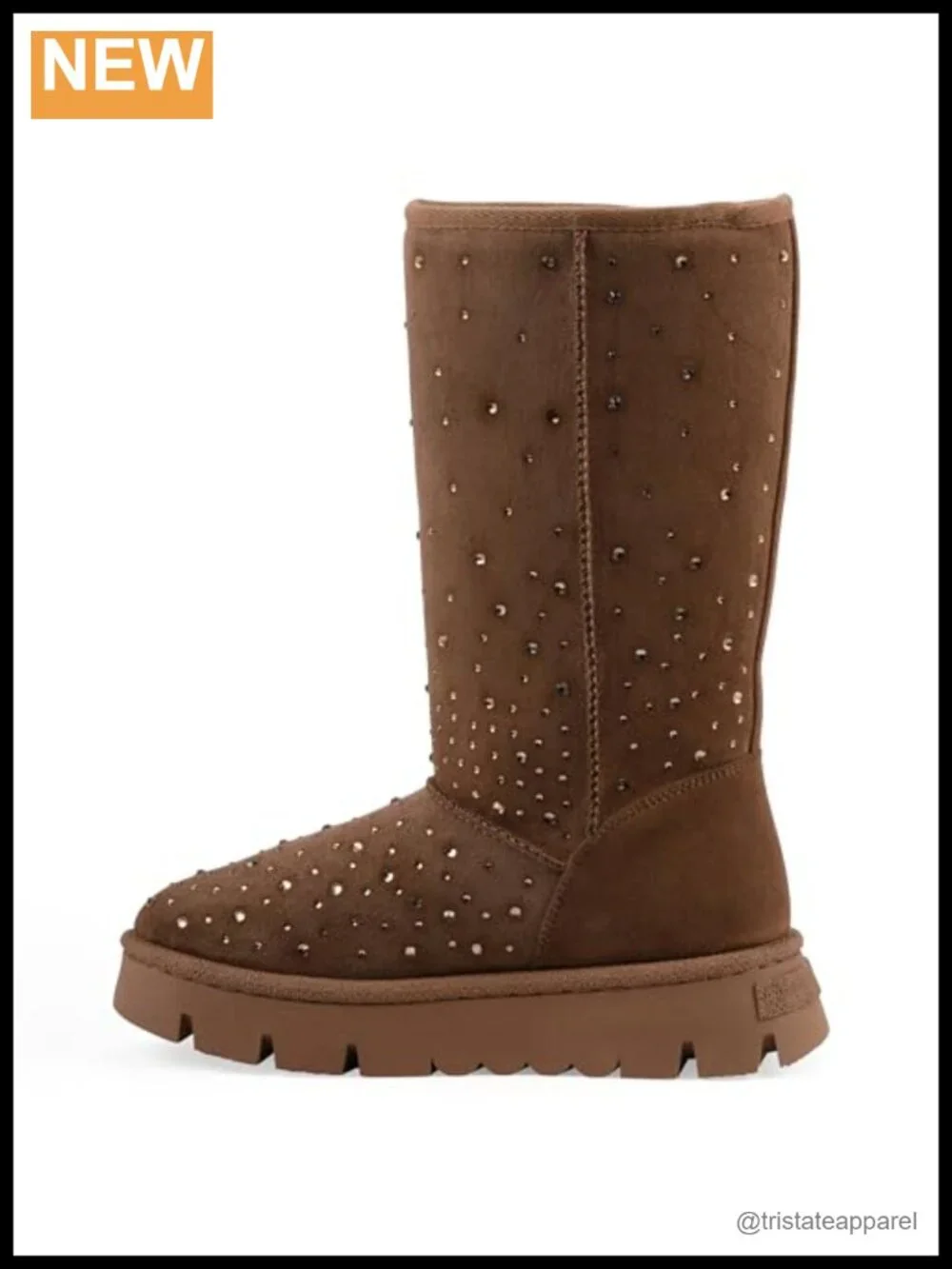 Faux Fur Lined Rhinestone Platform Knee High Boots